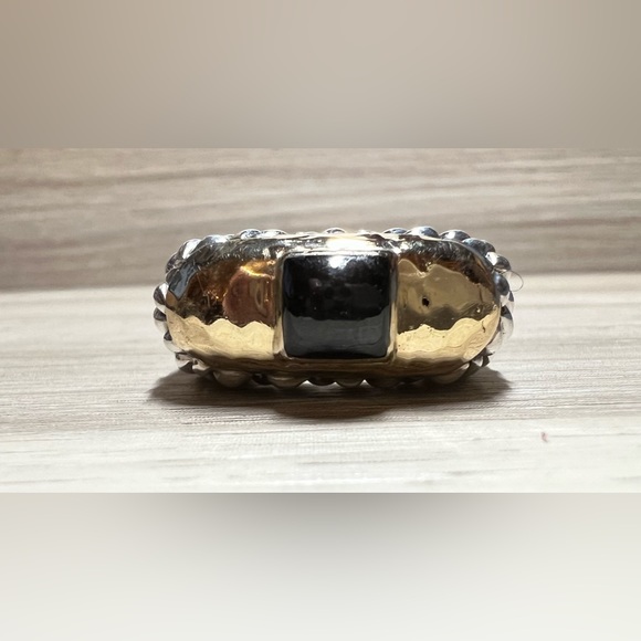 Designer Dian Malouf Sterling Silver & 14K Yellow Gold Textured Dome Ring,Size 7 - Picture 2 of 11